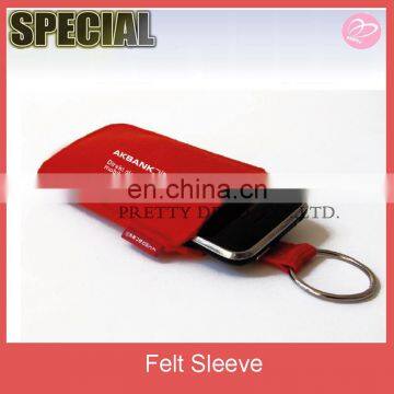 Red felt smartphone case with key ring