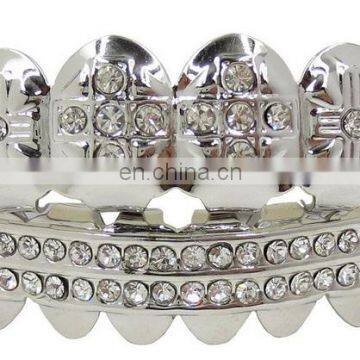 Hip Hop Bling Diamond Cut Teeth Grillz with Gold plated Full Fang Grillz Set