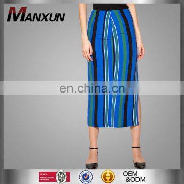 Back zip fastening hot sexy open side split stripe long maxi skirt women's high waisted elegant long fitted maxi skirt