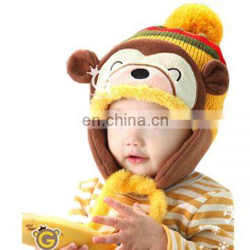 Fashion cute plush yellow monkey animal winter hat wholesale custom soft baby crochet hat