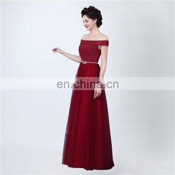 Exquisite Popular A Line Floor Length Tulle Lace-up Peplum Formal Sleeveless Custom Made Off-The-Shoulder Evening Dresses