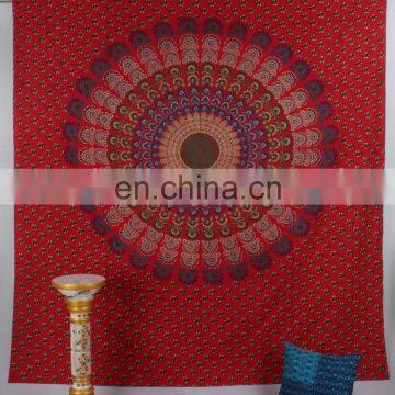 Red Mandala Wall Hanging Art Indian Tapestry Bohemian Hippie Bedspread, Bed sheet, Ethnic Cotton Handmade Decorative Bed Cover