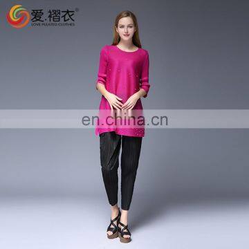 Half sleeve style ladies casual bead tops and blouses summer 2017