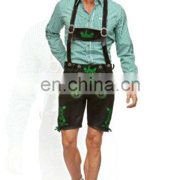 German-Bavarian-Oktoberfest-Trachten-Short-Length-Lederhosen-Men's Leather Shorts Black Green