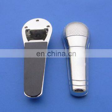 silver tone Microphone shape metal bottle opener with customized engraved logo