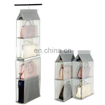 Multilayers foldable shelf home hanging organizer dust proof clear purse bag hanging mesh storage closet organizer