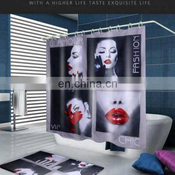 Wholesale Small Moq Custom Digital Print Bathroom Waterproof Mildewproof Polyester Fabric Shower Curtain