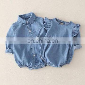 2020 Full Sleeve denim children clothing spring autumn button baby boy girl romper