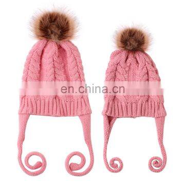 Мамы, дети, семейные шапки. Комплект семейных шапочек из шерсти. Шапочки для девочек-маленьких, вязанные зимние теплые шапки. Модные шапки для детей и мам из хлопка photo-5