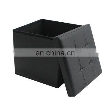 Furologee High Quality PVC Faux Leather Foot Rest Stool Seat Black Square Foldable Home Storage Ottoman photo-3