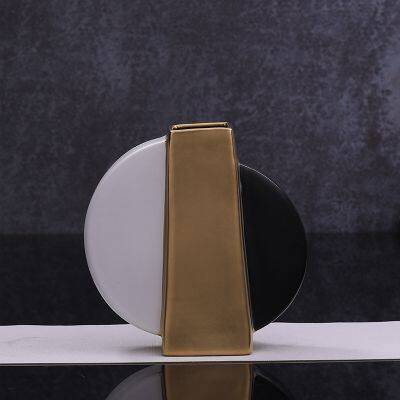 Half Moon Black White Gild Modern Simple Jingdezhen Ceramic Flat Vase For Home Study photo-3