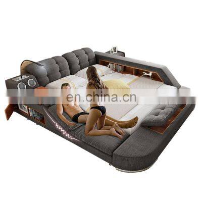 Modern Design Smart Sex Beds Bedroom Furniture Leather Fabric King size Beds WiFi Speaker USB Charger Massage up-holstered beds