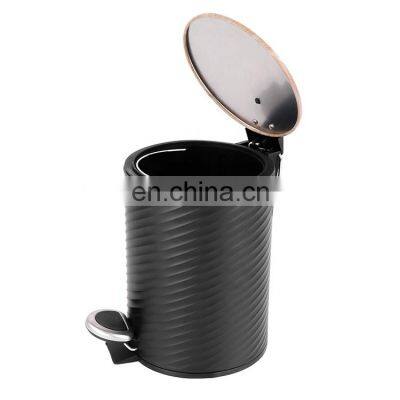 5 Liter Iron Powder Coating Pedal Bin Embossing Body Design Trash Can for Home Office and Kitchen Use Black Waste Bin photo-3