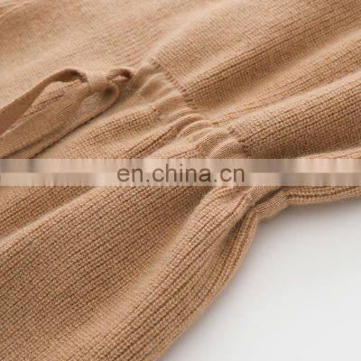 Elegant 100% Cashmere Cardigan Long Sleeveless Sweater Scarf Collar Slim Fit Waist Knitted Spring Season Solid Pattern Front photo-6