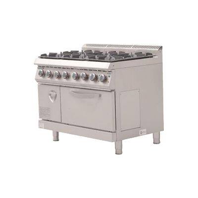 Газовая плита с 6 горелками, электрической духовкой и шкафом - мощность вентилятора 37,8 кВт, размеры 1050x700x850 мм