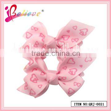 Cute girls hair accessories fancy heart ribbon bow hair clips for valentines day hair bow grips (QRJ-0021)