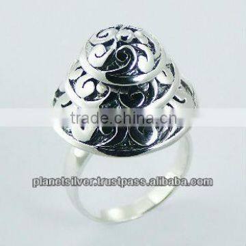 Antiqued Polished Sterling Silver Refined Cone Ring Shiny Twirls