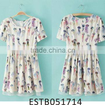 Ladies chiffon printed new model dress