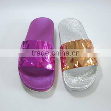 2016 New fashion PCU Plating Strap Lady Trendy Slippers