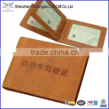 Factory hot sell fashion cow hide leather driving license wallet