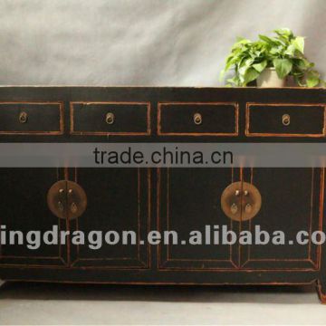 Chinese antique furniture pine wood Shanxi Black four door four drawer kitchen cabinet