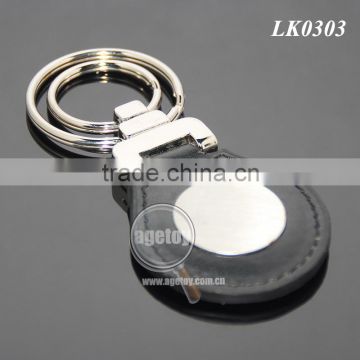 Round Black Leather Double Alloy Keyring Stainless Steel Sticker Metal Leather Key Ring Black