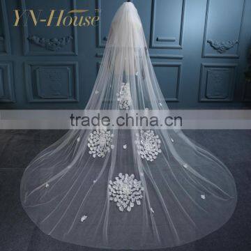 Beautiful Lace Appliqued Trim Floor Length 3 Meter Long Wedding Bridal Veil photo-6