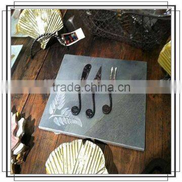 Green slate stone beautiful leaf laser food serving placemat