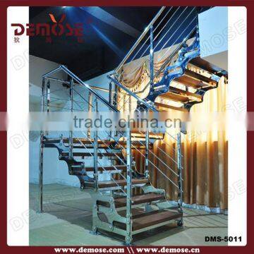 modern indoor railings for stair/stainless steel pipe handrail and laminate wood flooring