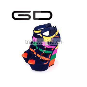 New Arrival Bamboo Heel Color Matching Wedge Shoes Women photo-6