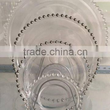 Transparent silver clear beaded home decor glass charger plates wholesale