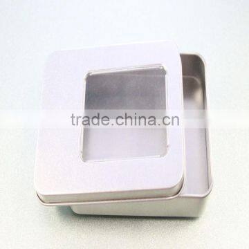 Silver Rectangular-shape Metal Candy Tin Box with Clear Window