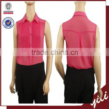 2016 summer new design pink color hot sell sleeveless women blouse