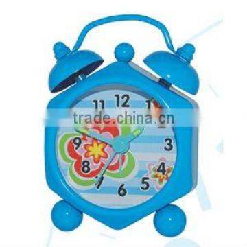 Metal mini travel alarm clock, hexagon shaped