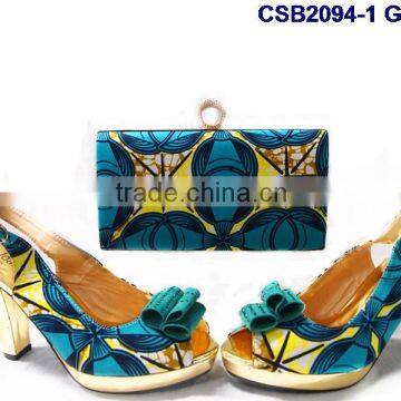 CSB2094 lovely elegant newest design pink/green shoes& bags for woman sandals with high heels matsh bags wedding /party shoe