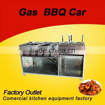 Fast food grill trolley gas 6 burner no smoke LPG outdoor BBQ grill