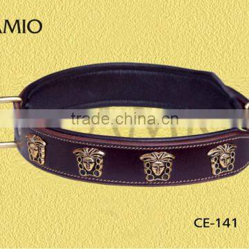 CE 141 Leather dog collar padded with ormanents