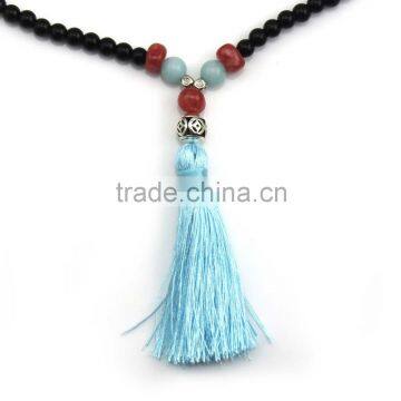 Original Natural Carbonado Jade Beaded Chain Long Green Tassel Necklaca photo-2