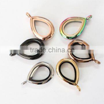 Mixed color water drop floating locket 316L stainless steel magnetic plain photo locket pendant