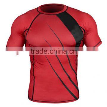Custom Logo And Design Print Digital Sublimation BJJ MMA Rash Guards Supplier, Red And Black Short Sleeves Rash Guard 08 Color