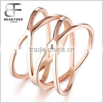 Womens 14MM Rose Gold Plated Double "X" Criss Cross Long Hollow Ring Wedding Lady Gril Band