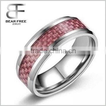 Men's Fashion Tungsten Carbide Wedding band ring with Red carbon fiber inlay