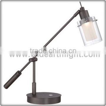 UL Listed Painted Brown Adjustable Desk Light With Glass Shade And Base Switch T80462