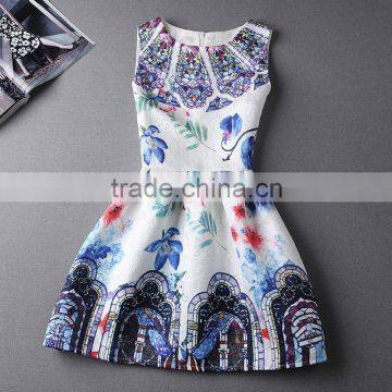 European spring and summer 2015 digital printing sleeveless vest dress