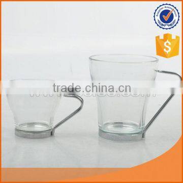 special design glass cup with stainless steel handle