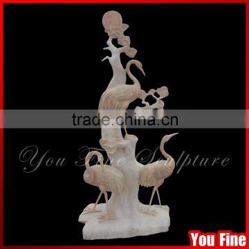 Auspicious Carved Outdoor Marble Crane Statue with Tree