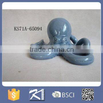 Nautical Ocean Beach Bay Blue ceramic octopus whale figurine