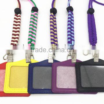 handmade pu id card holder paracord lanyard leather badge holder