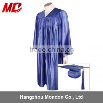 Bule High School Polyester Shiny Graduation Cap And Gown