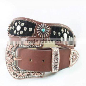 2015 New Design Western Sunflower Conchos Horsehair Rhinestone Belt